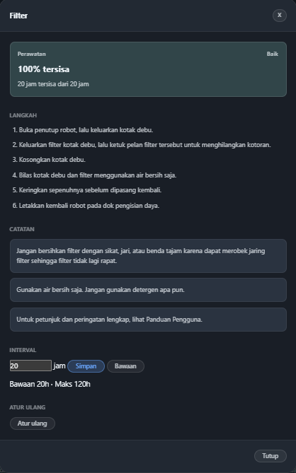 The filter maintenance card in Indonesian