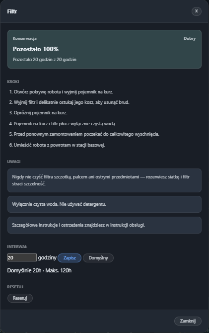 The filter maintenance card in Polish