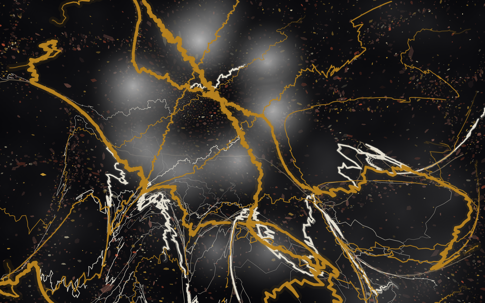The warped marble master in daylight: gold veins over dark granite with grey fog banks, and no scorch mark.